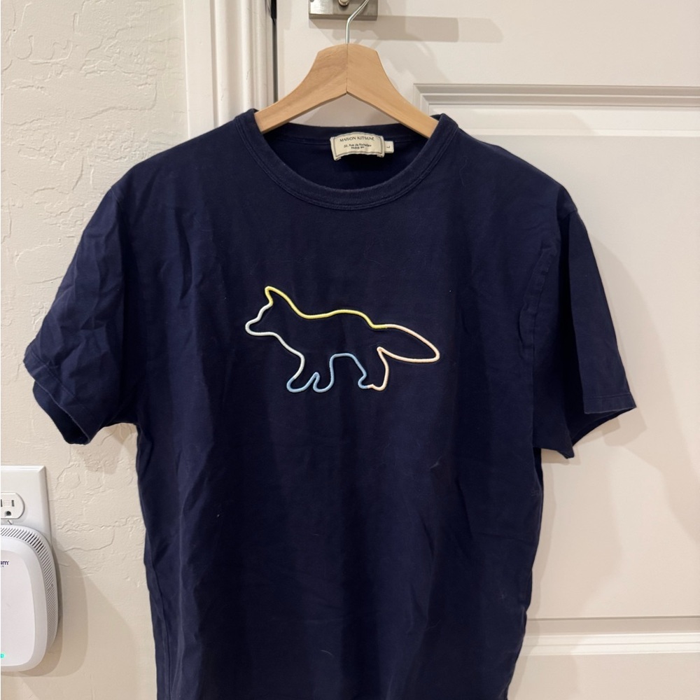 MAISON KITSUNE Navy Blue T-Shirt with Fox logo